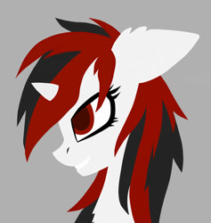 Size: 1024x1078 | Tagged: safe, artist:adagiostring, derpibooru import, oc, oc only, oc:blackjack, pony, unicorn, fallout equestria, fallout equestria: project horizons, bust, female, gray background, horn, mare, portrait, simple, simple background, small horn, smiling, solo