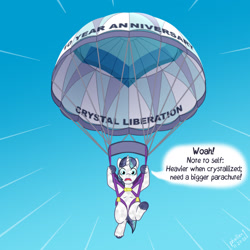 Size: 1800x1800 | Tagged: safe, artist:phallen1, derpibooru exclusive, derpibooru import, shining armor, crystal pony, unicorn, crystallized, falling, parachute, skydiving, solo, speed lines, the crystal empire 10th anniversary