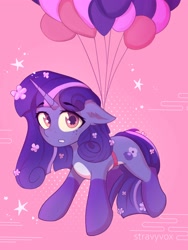 Size: 3000x4000 | Tagged: safe, artist:stravy_vox, derpibooru import, oc, oc only, oc:cherrnichka, unicorn, balloon, simple background, solo