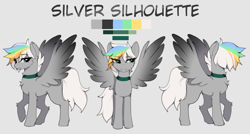 Size: 5000x2689 | Tagged: safe, artist:fernfalls, derpibooru import, oc, oc:silver silhouette, pegasus, multicolored hair, reference sheet