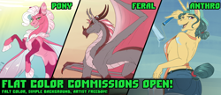 Size: 1872x809 | Tagged: safe, artist:sunny way, derpibooru import, fresh coat, anthro, pony, advertisement, advertising, any gender, any species, art, art for you, artwork, comm, commission, commission open, commission slot, commissions open, comms, digital art, feral, slot