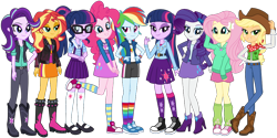 Size: 1000x499 | Tagged: safe, artist:emeraldblast63, derpibooru import, applejack, fluttershy, pinkie pie, rainbow dash, rarity, sci-twi, starlight glimmer, sunset shimmer, twilight sparkle, equestria girls, clothes, converse, humane five, humane seven, humane six, rainbow socks, shoes, simple background, socks, striped socks, transparent background, twolight