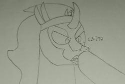 Size: 2506x1673 | Tagged: safe, artist:cardshark777, derpibooru import, king sombra, pony, unicorn, angry, boop, gritted teeth, male, offscreen character, simple background, stallion, teeth, the crystal empire 10th anniversary, traditional art