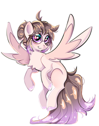 Size: 2150x2717 | Tagged: safe, artist:pozya1007, derpibooru import, oc, oc only, original species, pegasus, chest fluff, cute, female, flying, glasses, simple background, smiling, solo, white background