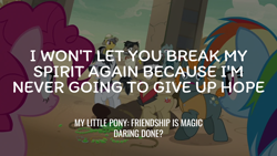 Size: 1920x1080 | Tagged: safe, derpibooru import, edit, edited screencap, editor:quoterific, screencap, daring do, doctor caballeron, pinkie pie, rainbow dash, daring done?