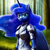 Size: 1024x1024 | Tagged: safe, derpibooru import, editor:dovakkins, generator:novelai, generator:stable diffusion, machine learning generated, princess luna, alicorn, anthro, armor, beautiful, clothes, female, forest background, grass, happy, looking at you, lunasass, mare, outdoors, smiling, smiling at you, solo, tree, warrior luna, wings