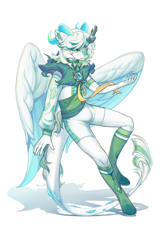 Size: 2000x3000 | Tagged: safe, artist:莫衡, derpibooru import, oc, oc:north wind, anthro, kirin, boots, clothes, folded wings, green eyes, kirin oc, male, shoes, shorts, solo, white hair, winged kirin, wings