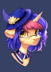 Size: 848x1199 | Tagged: safe, artist:sofiko-ko, derpibooru import, oc, oc only, pony, unicorn, hat, monocle, solo