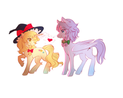 Size: 900x719 | Tagged: safe, artist:jacky-bunny, derpibooru import, pegasus, pony, unicorn, crossover, female, hat, heart, izayoi sakuya, kirisame marisa, lesbian, mare, ponified, simple background, touhou, white background, witch hat