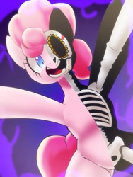 Size: 1200x1600 | Tagged: safe, artist:kushina13, derpibooru import, pinkie pie, earth pony, pony, bone, calavera, dia de los muertos, female, looking at you, mare, open mouth, open smile, skeleton, smiling, smiling at you, solo