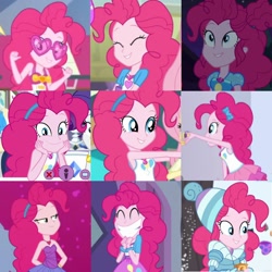 Size: 720x720 | Tagged: safe, artist:megalobronia, derpibooru import, edit, screencap, pinkie pie, a fine line, better together, do it for the ponygram!, equestria girls, equestria girls (movie), holidays unwrapped, i'm on a yacht, mirror magic, rollercoaster of friendship, sunset's backstage pass!, twilight under the stars, spoiler:eqg specials, clothes, collage, cruise outfit, cute, diapinkes, geode of sugar bombs, magical geodes, music festival outfit, saving pinkie's pie, winter outfit