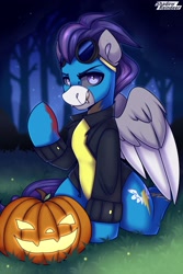 Size: 1500x2250 | Tagged: safe, artist:shadowreindeer, derpibooru import, oc, oc only, oc:dread, pegasus, blood, commission, halloween, holiday, jack-o-lantern, pumpkin, solo, ych result, your character here