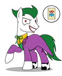 Size: 2160x2650 | Tagged: safe, artist:metal-jacket444, derpibooru import, earth pony, pony, batman, bowtie, card, cutie mark, dc comics, green hair, joker, lipstick, pinstripes, ponified, simple background, solo, the joker, white background