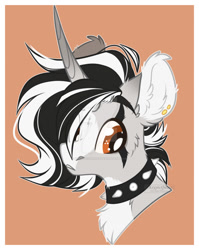 Size: 900x1133 | Tagged: safe, artist:krypticquartz, derpibooru import, pony, unicorn, bust, choker, portrait, solo, spiked choker