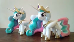 Size: 2151x1215 | Tagged: safe, artist:azdaracylius, derpibooru import, princess celestia, pony, irl, photo, plushie, self paradox, self ponidox, solo