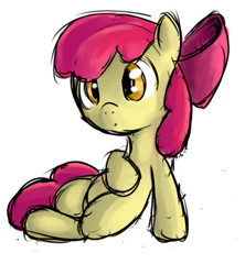 Size: 320x360 | Tagged: safe, artist:untiltheballoons, derpibooru import, apple bloom, earth pony, pony, female, filly, foal, lying down, simple background, solo, white background