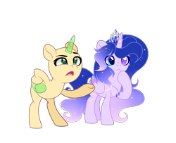 Size: 3663x2970 | Tagged: safe, artist:existencecosmos188, derpibooru import, oc, oc only, alicorn, pony, alicorn oc, base used, duo, ethereal mane, heterochromia, horn, jewelry, raised hoof, raised leg, simple background, starry mane, thinking, tiara, transparent background, wings