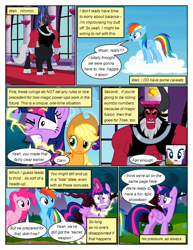 Size: 612x792 | Tagged: safe, artist:newbiespud, derpibooru import, edit, edited screencap, screencap, applejack, lord tirek, pinkie pie, rainbow dash, twilight sparkle, twilight sparkle (alicorn), alicorn, centaur, earth pony, pegasus, pony, taur, comic:friendship is dragons, twilight's kingdom, cloud, comic, dialogue, eyelashes, female, hat, male, mare, on a cloud, one eye closed, wink