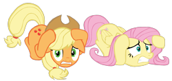 Size: 1200x567 | Tagged: safe, artist:benpictures1, applejack, pinkie pie, earth pony, pegasus, pony, viva las pegasus, applejack's hat, appleshy, clothes, cute, duo, duo female, ears, female, floppy ears, hat, inkscape, jackabetes, mare, scared, shyabetes, simple background, transparent background, vector