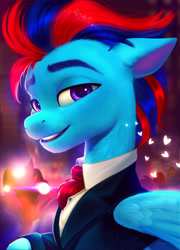 Size: 2993x4162 | Tagged: safe, artist:imalou, derpibooru import, oc, oc:andrew swiftwing, oc:duk, pegasus, pony, ascot, camera flashes, celebrity, clothes, painting, part of, pegasus oc, reflection, suit