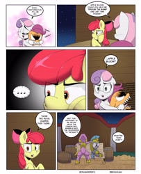 Size: 3000x3700 | Tagged: safe, artist:begoliah, derpibooru import, apple bloom, scootaloo, sweetie belle, oc, earth pony, pegasus, unicorn, comic:crusaders, comic, cutie mark crusaders, female, male, raving, royal guard