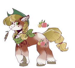 Size: 806x732 | Tagged: safe, artist:paintedsnek, derpibooru import, applejack, earth pony, alternate design, applejack's hat, bandana, braid, braided tail, clothes, coat markings, colored hooves, cowboy hat, cutie mark, ear fluff, ears, female, hat, mare, redesign, simple background, solo, straw in mouth, tail, unshorn fetlocks, white background