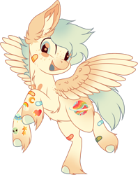 Size: 1080x1366 | Tagged: safe, artist:mourningfog, derpibooru import, oc, oc only, oc:berry crunch, pegasus, pony, bandaid, chest fluff, ear fluff, ears, simple background, solo, transparent background