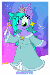 Size: 2000x3000 | Tagged: safe, artist:silvaqular, derpibooru import, oc, oc only, oc:cyanette, earth pony, pony, bipedal, clothes, dress, eye clipping through hair, female, mare, stars, wand