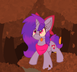 Size: 2052x1926 | Tagged: safe, artist:silvaqular, derpibooru import, oc, oc only, oc:qular, pony, unicorn, autumn, bow, cute, female, forest, hair bow, leaves, looking up, mare, solo, tongue, tongue out, tree