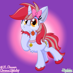 Size: 4000x4000 | Tagged: safe, artist:silvaqular, derpibooru import, oc, oc only, oc:cinnamon lightning, pony, unicorn, bell, bell collar, bow, collar, cute, female, hair bow, mare, tongue, tongue out