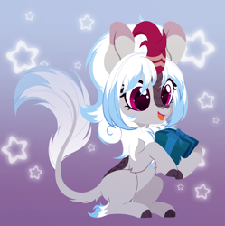 Size: 3000x3017 | Tagged: safe, artist:belka-sempai, derpibooru import, oc, oc only, oc:windshear, kirin, cute, gradient background, open mouth, present, sitting, solo