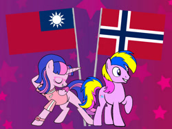 Size: 1280x960 | Tagged: safe, artist:morteneng22, derpibooru import, oc, pony, flag, norway, taiwan