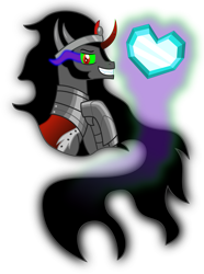 Size: 2081x2792 | Tagged: safe, artist:sketchmcreations, derpibooru exclusive, derpibooru import, king sombra, unicorn, crystal heart, dark magic, fangs, glowing, glowing eyes, inkscape, long mane, magic, male, shadow, simple background, smiling, stallion, the crystal empire 10th anniversary, transparent background, vector