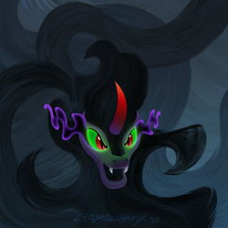 Size: 2400x2400 | Tagged: safe, artist:crystalightrocket, derpibooru import, king sombra, pony, umbrum, unicorn, fangs, glowing, glowing eyes, horn, male, shadow, solo, the crystal empire 10th anniversary
