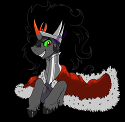 Size: 1738x1698 | Tagged: safe, artist:paskanaakka, derpibooru exclusive, derpibooru import, king sombra, black background, grin, male, simple background, smiling, solo, the crystal empire 10th anniversary, unshorn fetlocks