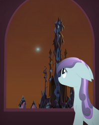 Size: 1766x2234 | Tagged: safe, artist:zerica, derpibooru import, sapphire joy, crystal pony, crystal castle, crystal empire, crystal heart, solo, the crystal empire 10th anniversary, window