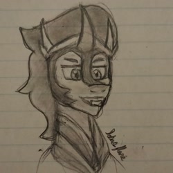 Size: 2068x2069 | Tagged: safe, artist:lotusflare, derpibooru import, king sombra, pony, unicorn, fangs, lined paper, male, pencil drawing, smiling, solo, stallion, the crystal empire 10th anniversary, traditional art