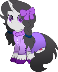 Size: 2981x3700 | Tagged: safe, artist:lincolnbrewsterfan, derpibooru exclusive, derpibooru import, oc, oc only, oc:putriana hoofmanda, pony, unicorn, .svg available, 2023 community collab, adorable face, black mane, black tail, bow, buttons, crown, cute, cute face, cute smile, derpibooru community collaboration, flower, hair bow, hair tie, horn, inkscape, jewelry, looking at you, movie accurate, no base, ocbetes, pigtails, purple, purple dress, purple eyes, regalia, rose, simple background, sitting, smiling, smiling at you, solo, svg, tail, transparent background, unicorn oc, unshorn fetlocks, vector