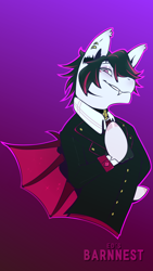 Size: 2160x3840 | Tagged: safe, artist:barnnest, oc, oc only, semi-anthro, clothes, fangs, gradient background, solo