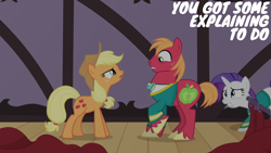 Size: 1920x1080 | Tagged: safe, derpibooru import, edit, edited screencap, editor:quoterific, screencap, applejack, big macintosh, rarity, filli vanilli