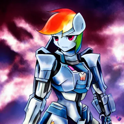 Size: 512x512 | Tagged: safe, derpibooru import, generator:purplesmart.ai, generator:stable diffusion, machine learning generated, rainbow dash, anthro, gundam, mecha, mobile suit gundam, trash