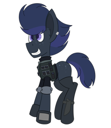 Size: 2600x3000 | Tagged: safe, artist:derpy_the_duck, derpibooru import, oc, oc only, oc:the assassin, earth pony, butt freckles, clothes, ear tag, freckles, simple background, solo, transparent background