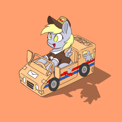 Size: 1668x1668 | Tagged: safe, artist:zeroonesunray, derpibooru import, derpy hooves, pegasus, pony, cardboard box, female, filly, foal, mailmare, open mouth, sitting, solo, squatpony