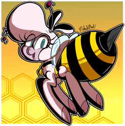 Size: 987x1000 | Tagged: safe, artist:juanchogluedra, artist:malachimoet, derpibooru import, pom lamb, bee, insect, lamb, sheep, them's fightin' herds, animal costume, bee costume, clothes, community related, costume, cute, insect wings, looking at you, solo, wings