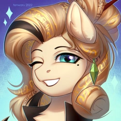 Size: 2000x2000 | Tagged: safe, artist:fenwaru, derpibooru import, oc, oc only, oc:hyra glyph, pony, bust, one eye closed, portrait, solo