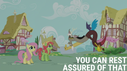 Size: 1920x1080 | Tagged: safe, derpibooru import, edit, edited screencap, editor:quoterific, screencap, discord, fluttershy, tree hugger, make new friends but keep discord