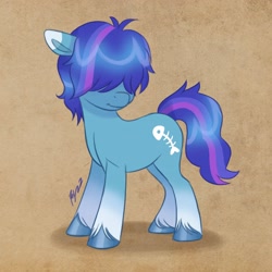 Size: 3158x3158 | Tagged: safe, artist:artharuhi, derpibooru import, oc, oc only, earth pony, pony, hair over eyes, solo