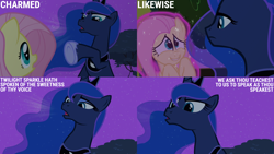 Size: 4400x2475 | Tagged: safe, derpibooru import, edit, edited screencap, editor:quoterific, screencap, fluttershy, princess luna, luna eclipsed