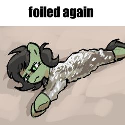 Size: 332x333 | Tagged: safe, artist:plunger, twibooru import, oc, oc only, oc:anon filly, earth pony, pony, /mlp/, drawthread, female, filly, foal, foil, meme, ponified, ponified animal photo, ponified meme, solo, tinfoil, underhoof