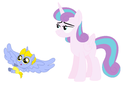 Size: 648x450 | Tagged: safe, artist:janethepegasus, artist:selenaede, derpibooru import, princess flurry heart, oc, oc:delta brony, alicorn, pony, 2017, alicorn oc, alternate universe, baby, baby pony, base used, colt, diaper, duo, duo male and female, female, foal, horn, male, mare, older, older flurry heart, role reversal, simple background, white background, wings